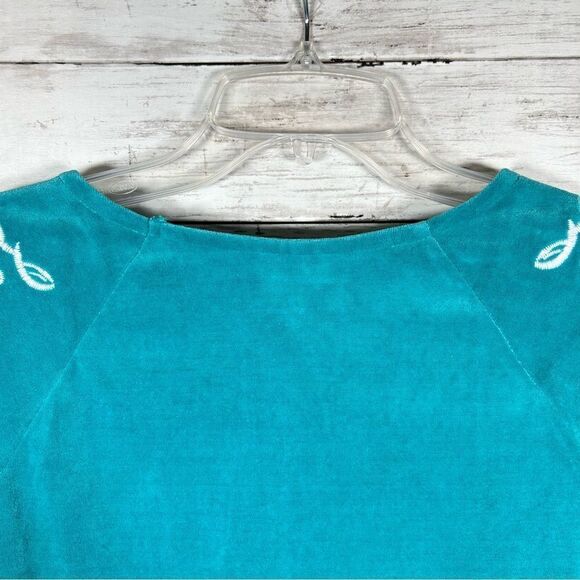 Woman Within Plus Size 14/16 M Turquoise  Velour Embroidered A-line Tunic Top - Picture 8 of 9